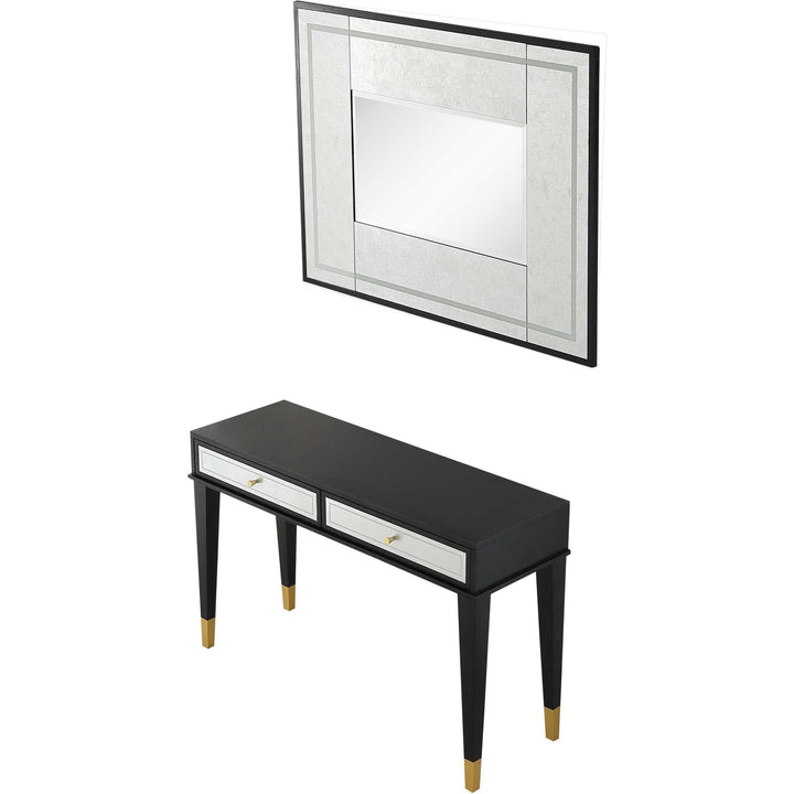 Set of Two 47" Black and Black and Gold Console Table And Drawers Image 4