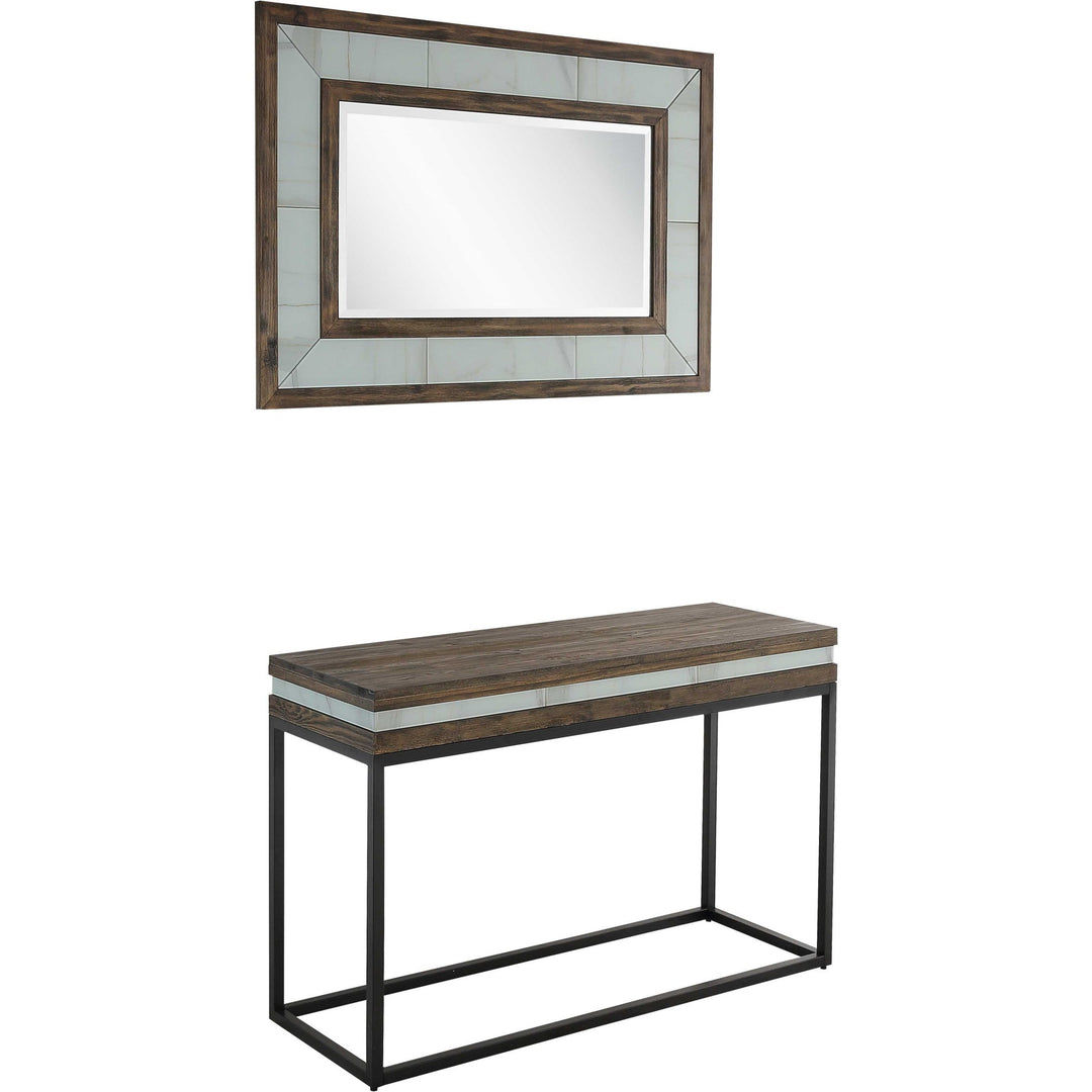 Set of Two 47" Brown and Black Frame Console Table Image 3