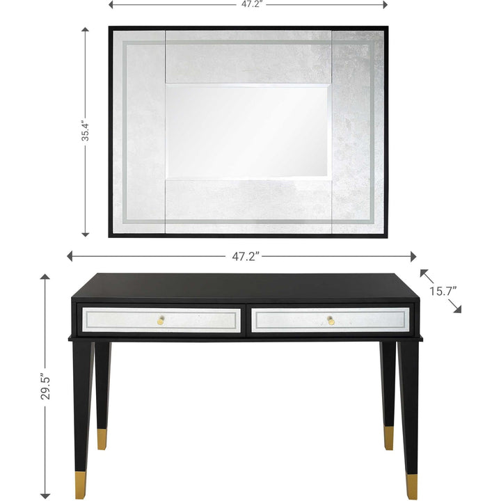 Set of Two 47" Black and Black and Gold Console Table And Drawers Image 8