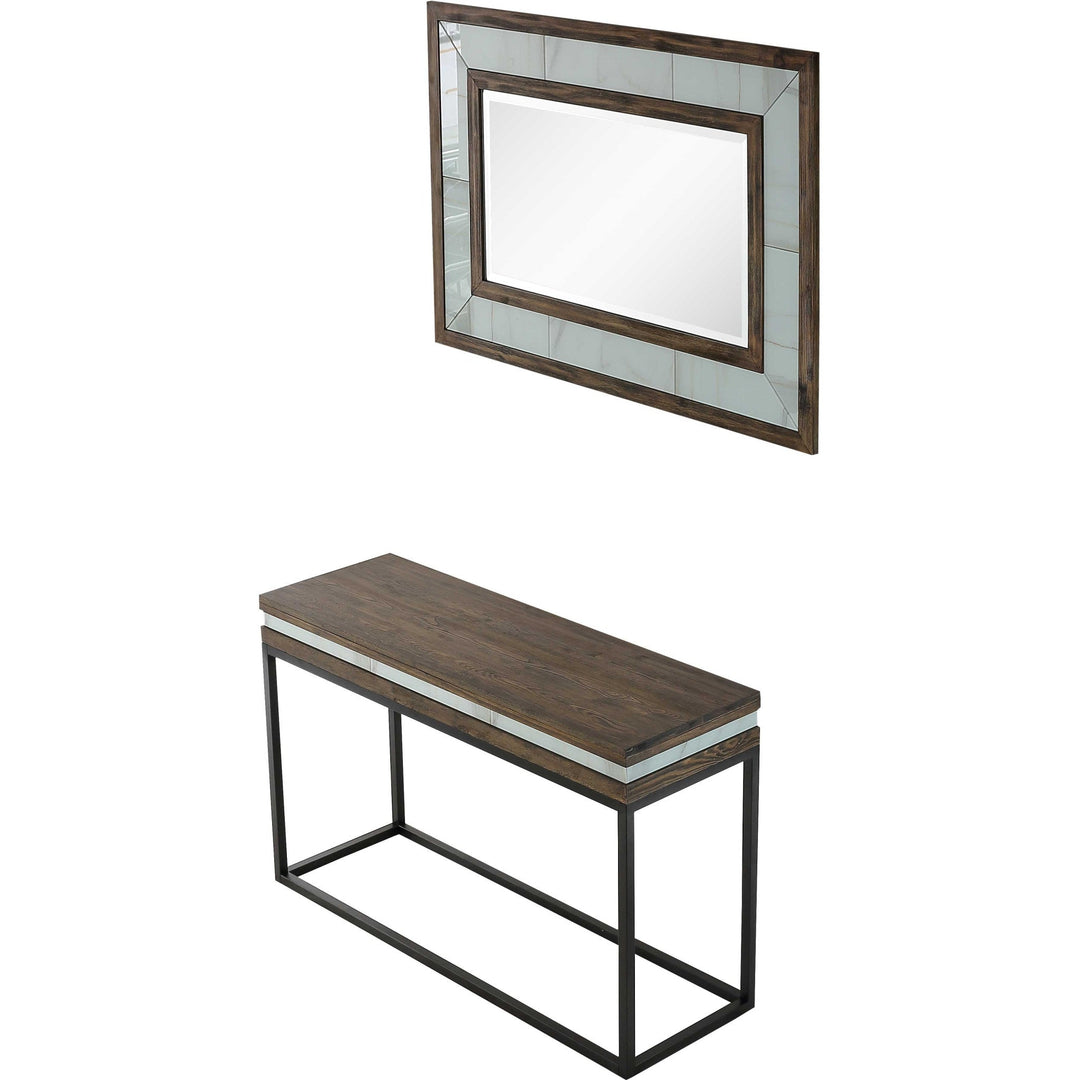 Set of Two 47" Brown and Black Frame Console Table Image 4