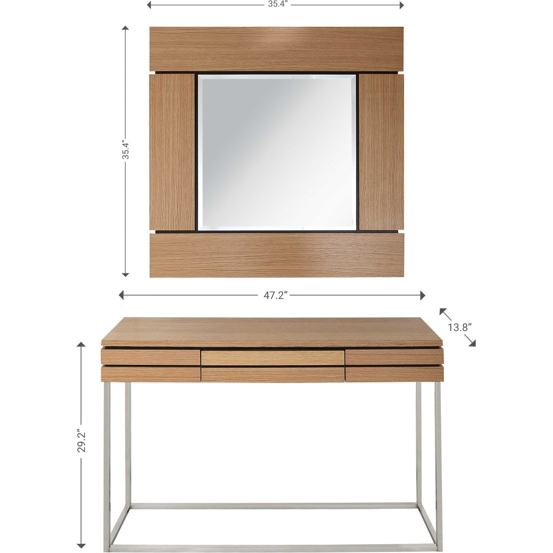 Set of Two 47" Brown and Silver Console Table And Drawers Image 8