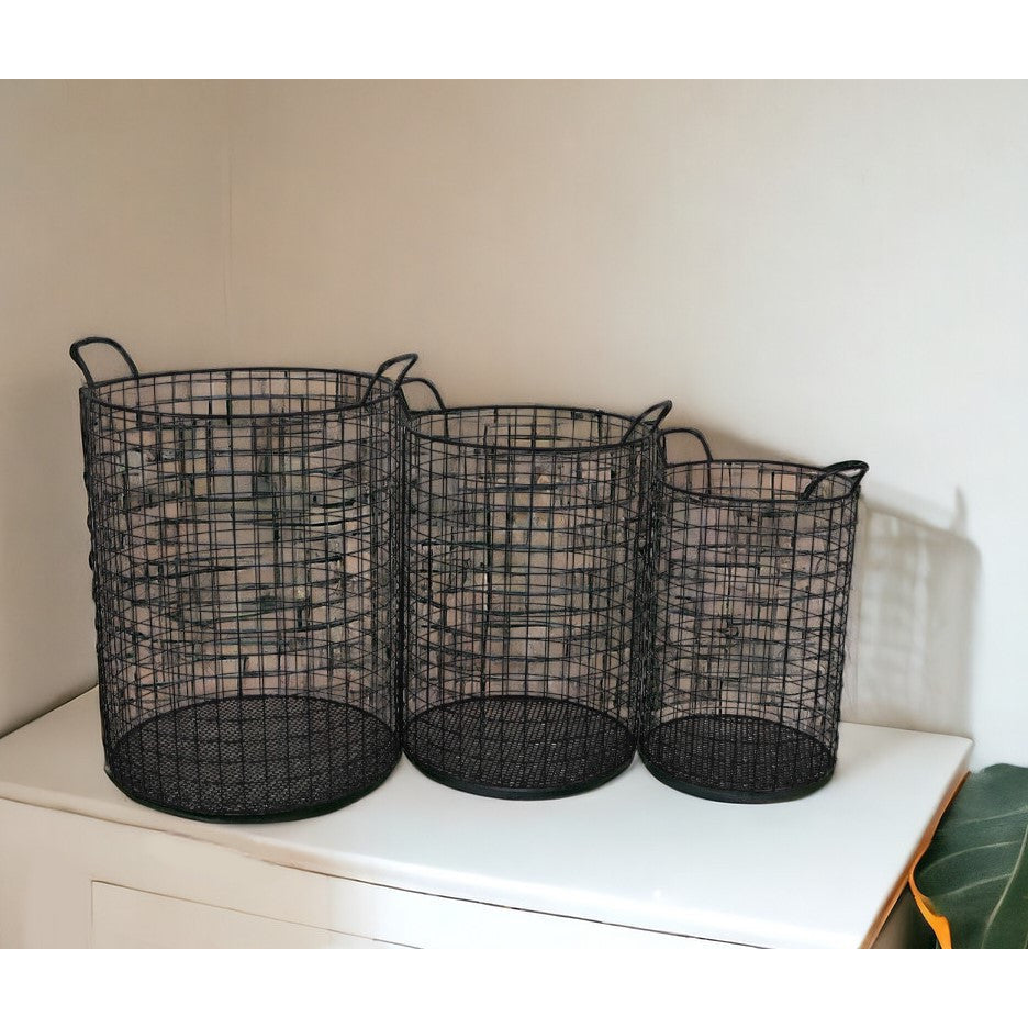 Set of Three Metal Wire Storage Baskets Image 9