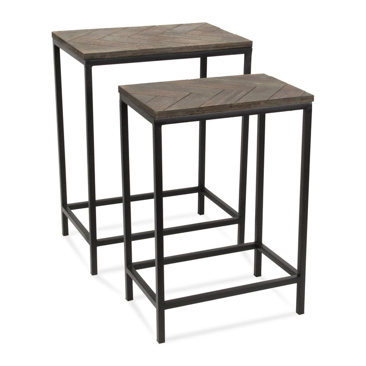 Set Of Two 24" Black And Brown Solid Wood And Steel Nested Tables Image 1