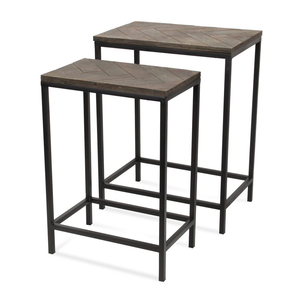 Set Of Two 24" Black And Brown Solid Wood And Steel Nested Tables Image 2