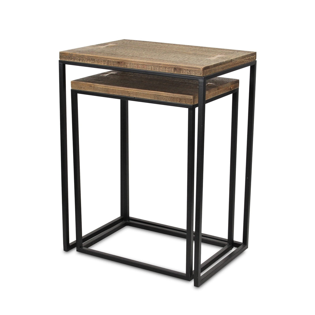 Set Of Two 24" Black And Brown Solid Wood And Steel Rectangular Nested Tables Image 6