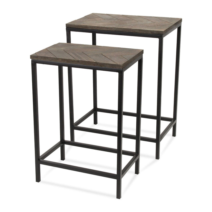 Set Of Two 24" Black And Brown Solid Wood And Steel Nested Tables Image 6