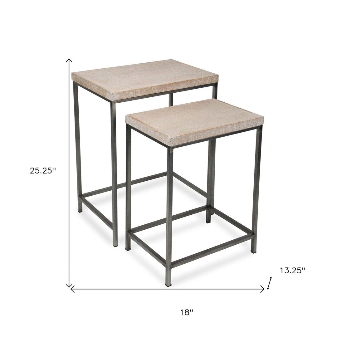 Set Of Two 25" Black And Brown Solid Wood And Steel Rectangular Nested Tables Image 5