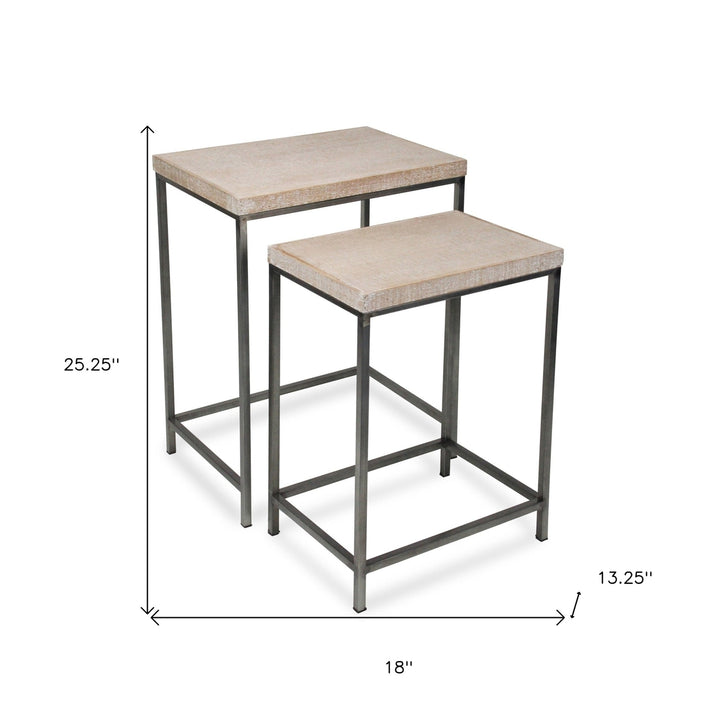 Set Of Two 25" Black And Brown Solid Wood And Steel Rectangular Nested Tables Image 5