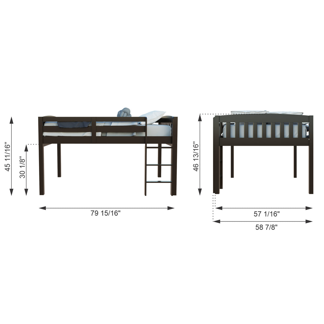 White Solid Wood Full Double Size Low Loft Bed Image 7