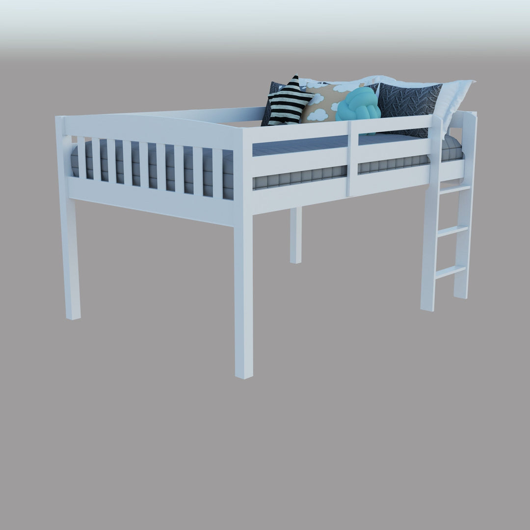 White Solid Wood Full Double Size Low Loft Bed Image 9