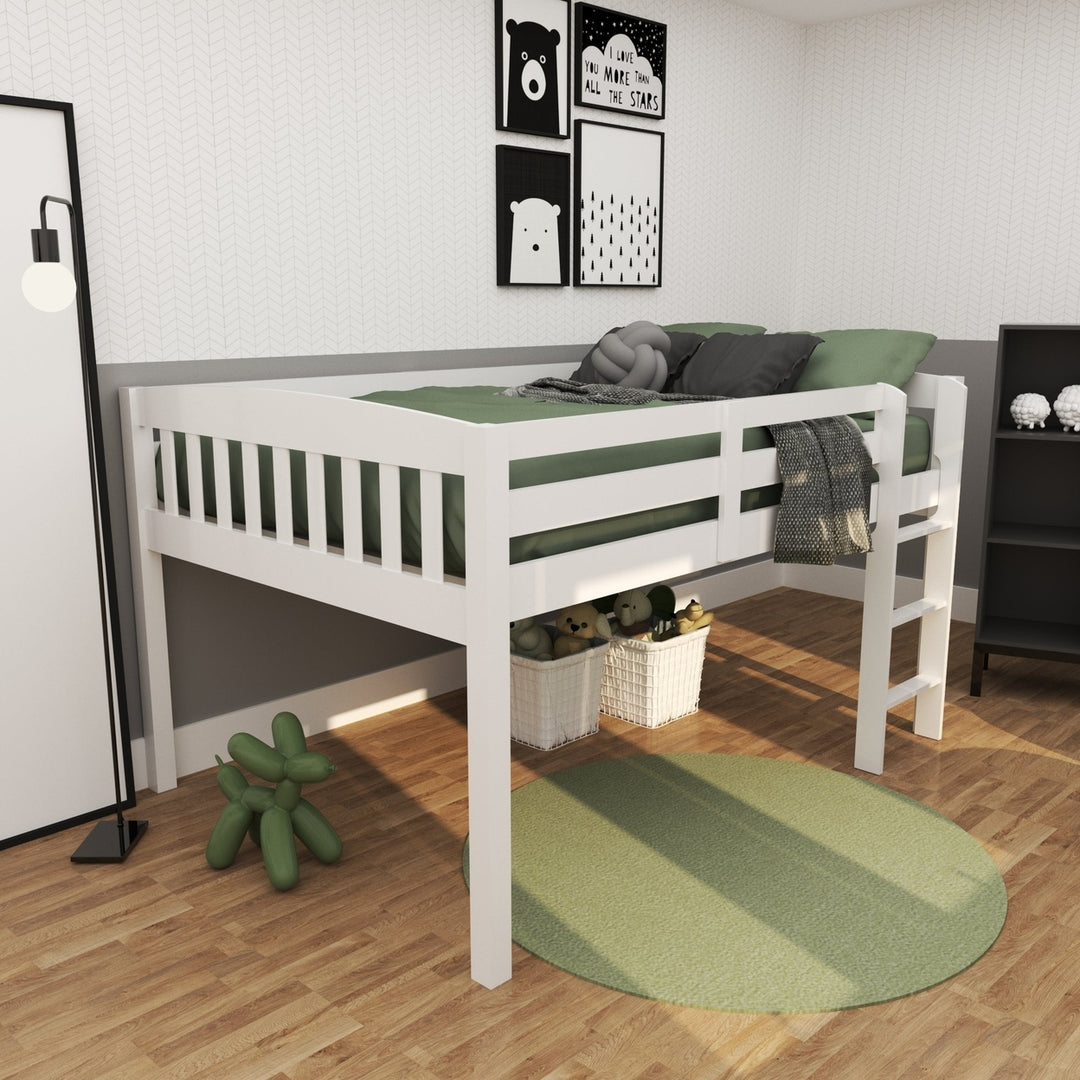 White Solid Wood Full Double Size Low Loft Bed Image 12