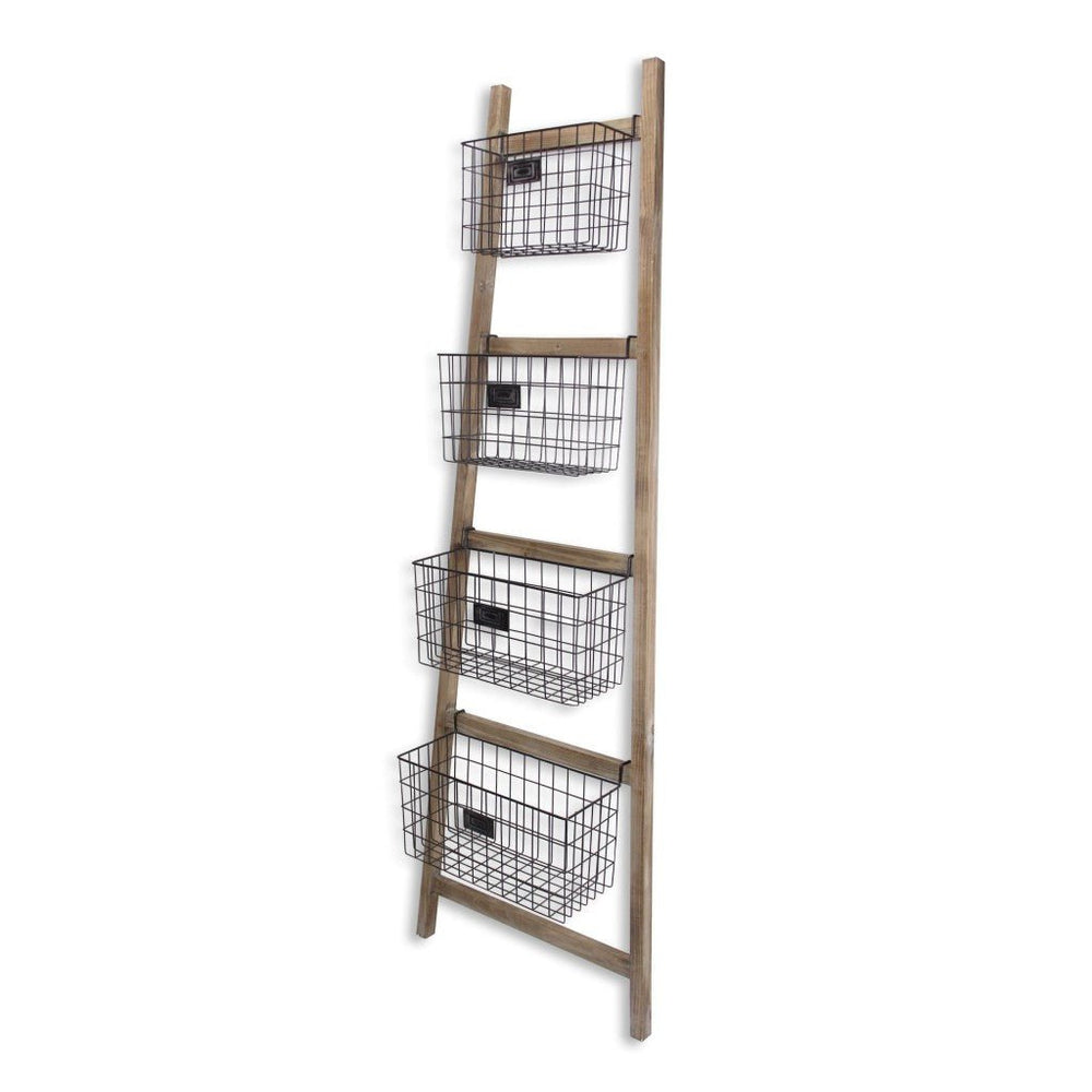 Wooden Ladder Storage Piece with 4 Baskets Image 2