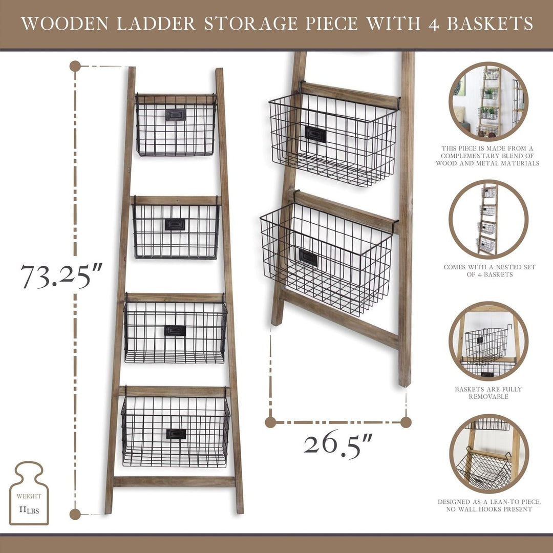 Wooden Ladder Storage Piece with 4 Baskets Image 6