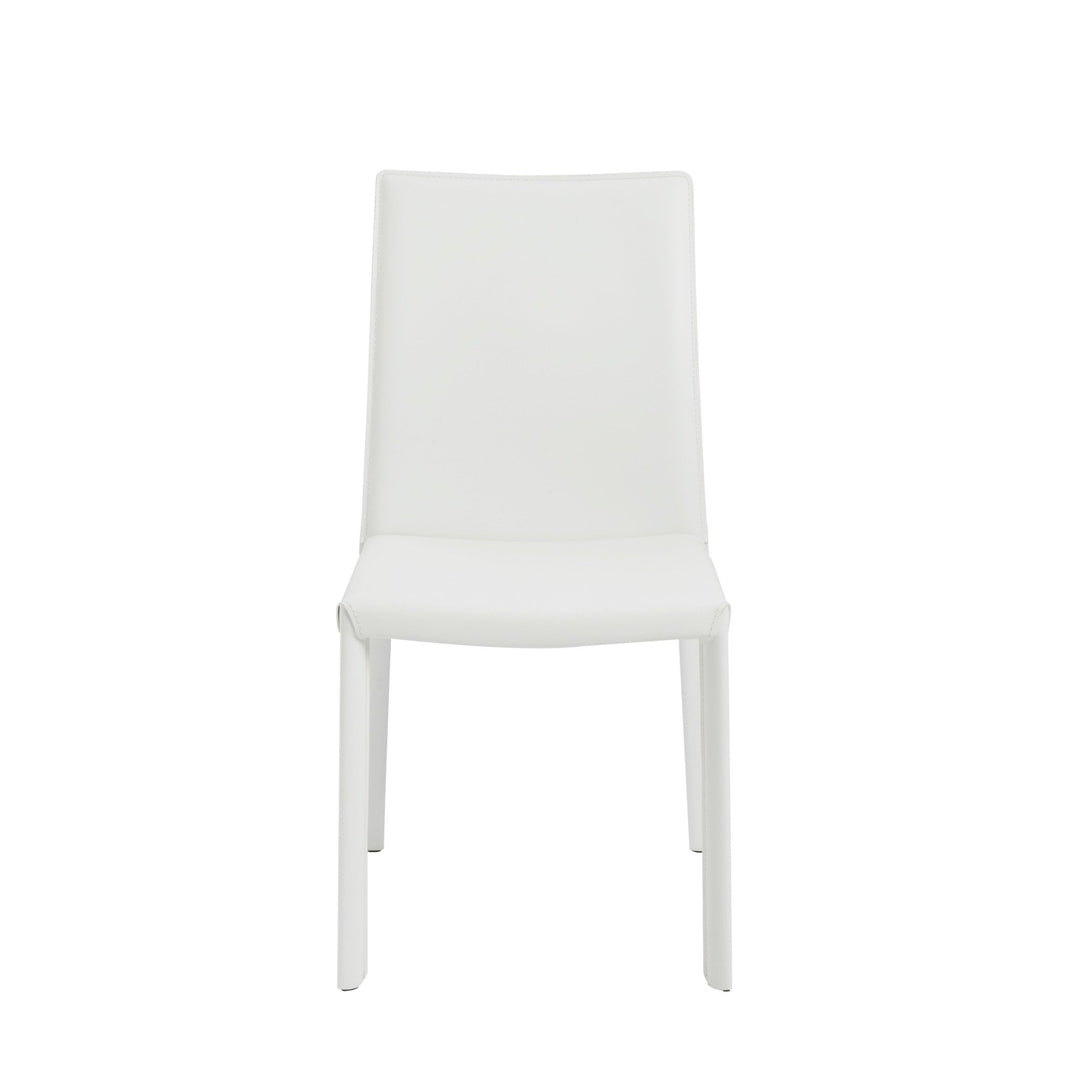 Set of Two White Upholstered Leather Dining Side Chairs Image 1