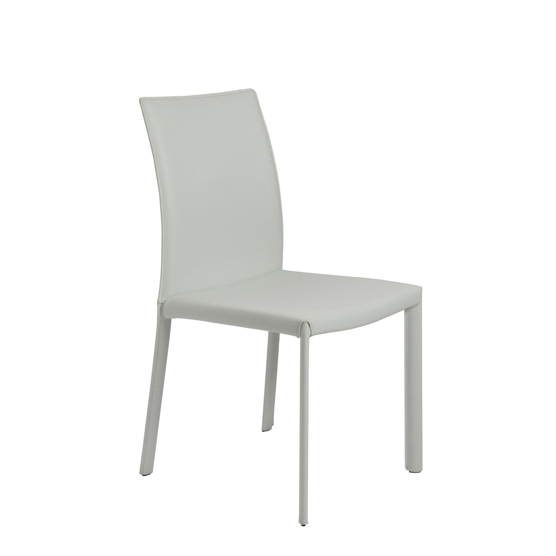 Set of Two White Upholstered Leather Dining Side Chairs Image 2