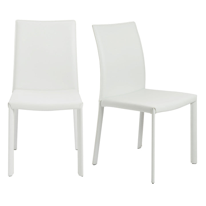 Set of Two White Upholstered Leather Dining Side Chairs Image 5