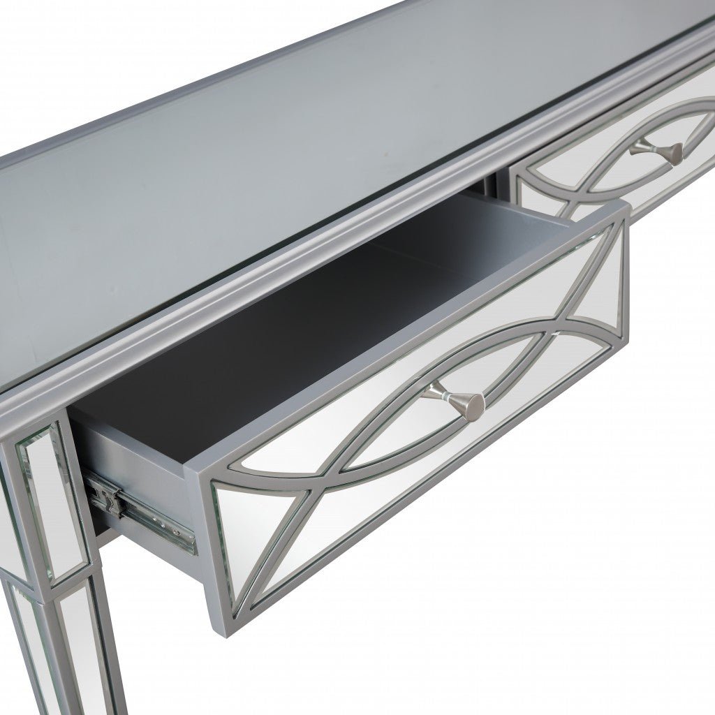 Silver Glass Mirror Console Table Image 9