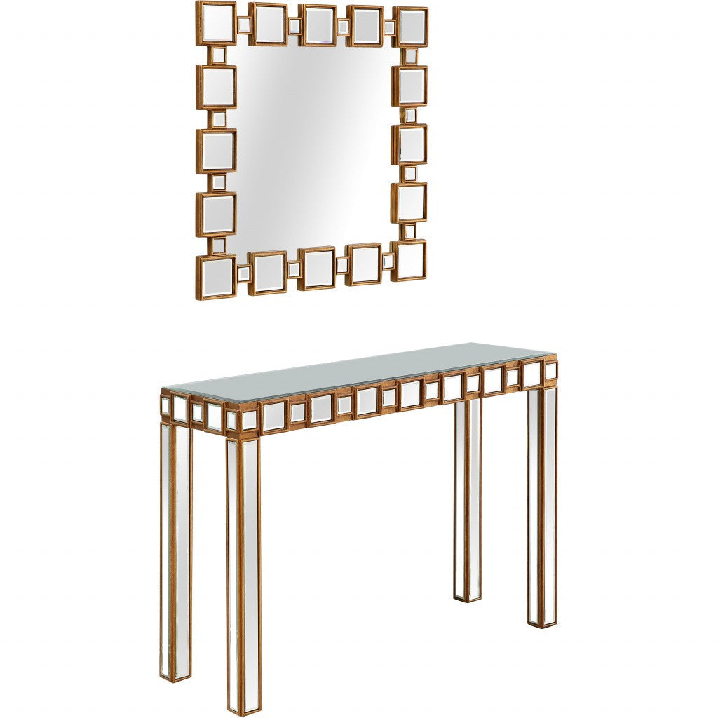 Square Reflective Mirror and Console Table Image 1