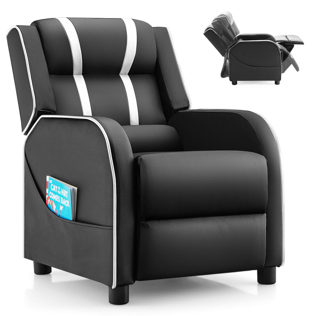 Kids Recliner Chair Ergonomic Leather Sofa Armchair w/Footrest Side Pocket Image 7