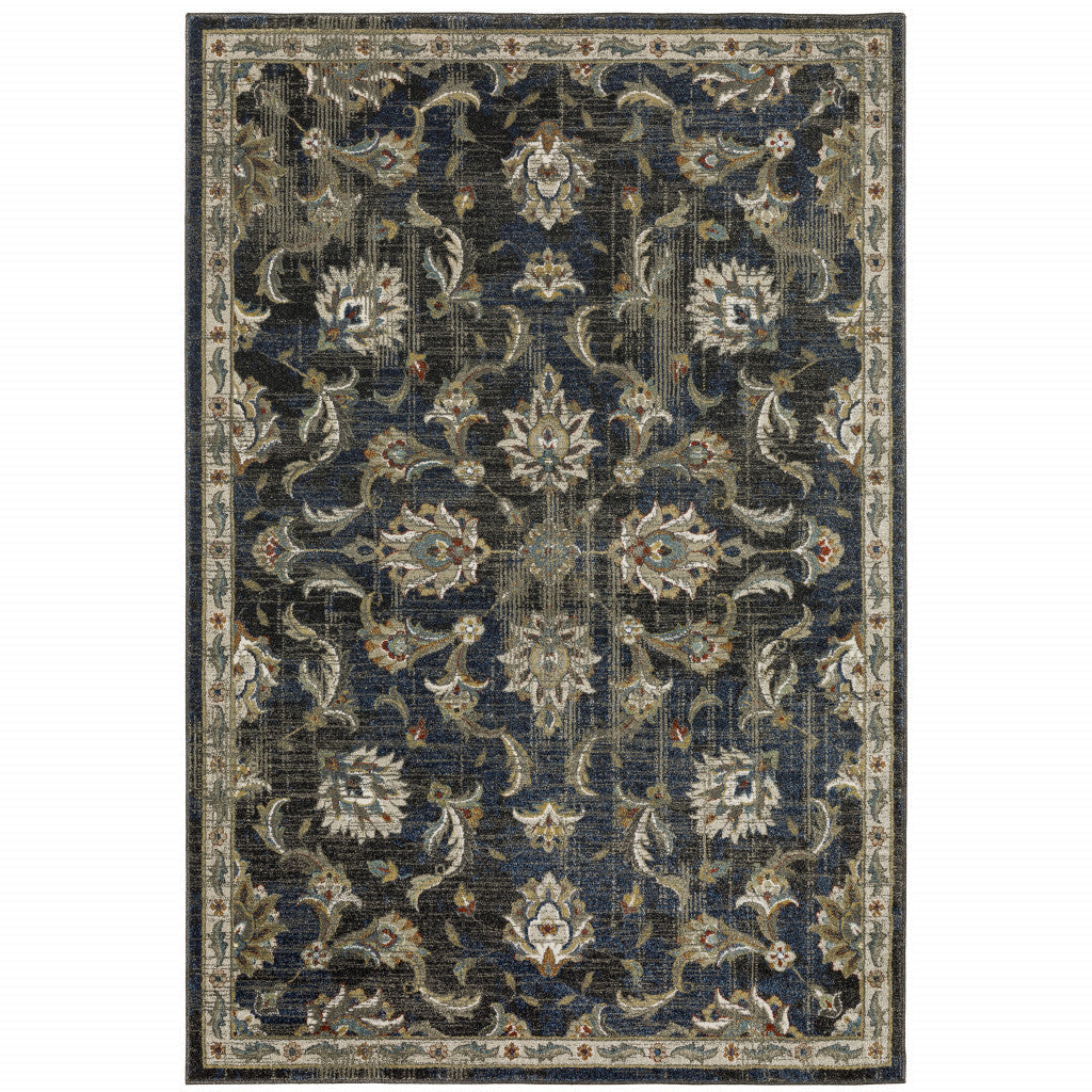 10 X 13 Charcoal Blue Gold Rust And Beige Oriental Power Loom Stain Resistant Area Rug Image 1