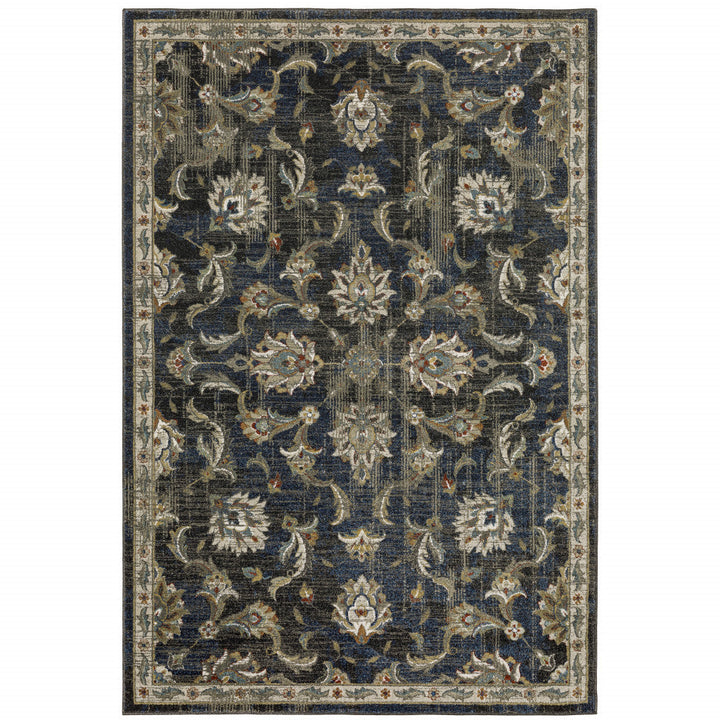 10 X 13 Charcoal Blue Gold Rust And Beige Oriental Power Loom Stain Resistant Area Rug Image 1