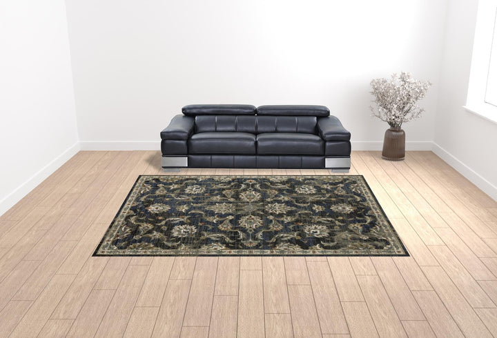 10 X 13 Charcoal Blue Gold Rust And Beige Oriental Power Loom Stain Resistant Area Rug Image 2