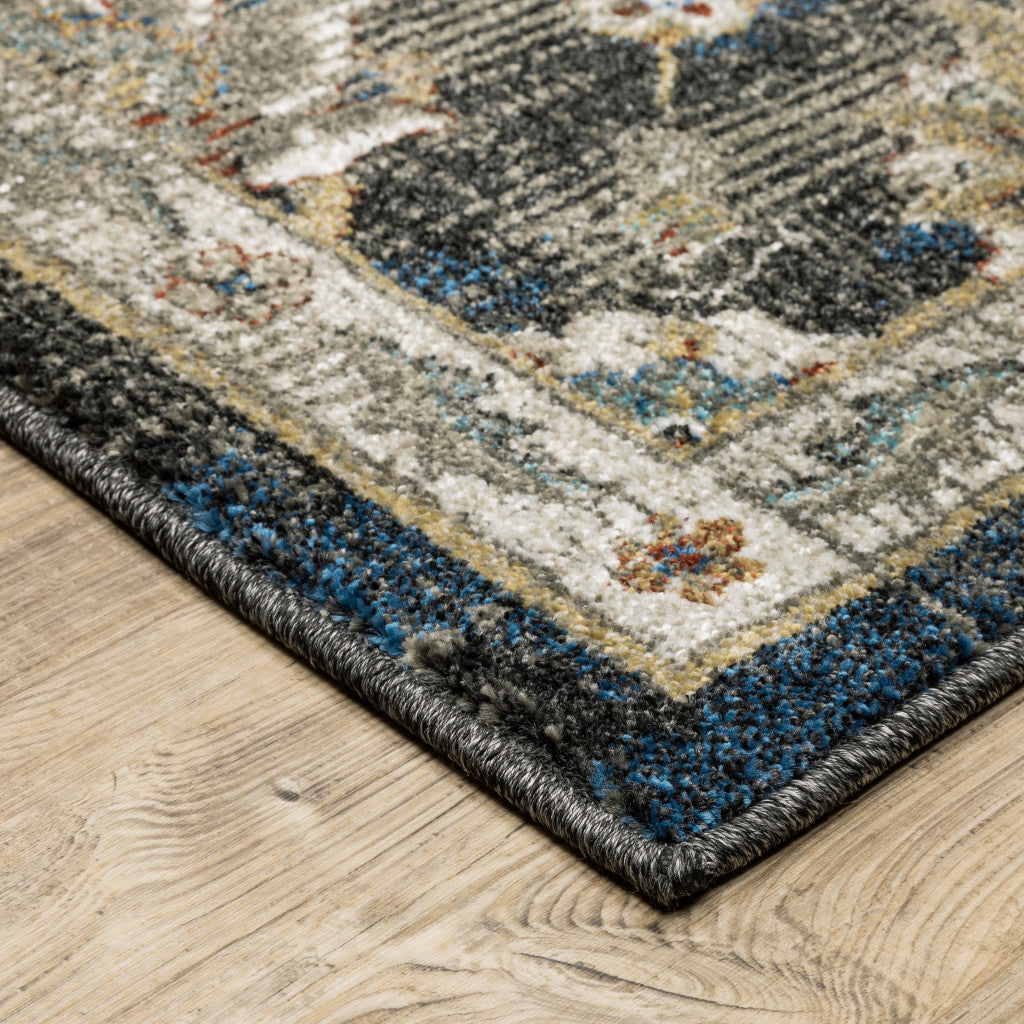 10 X 13 Charcoal Blue Gold Rust And Beige Oriental Power Loom Stain Resistant Area Rug Image 3