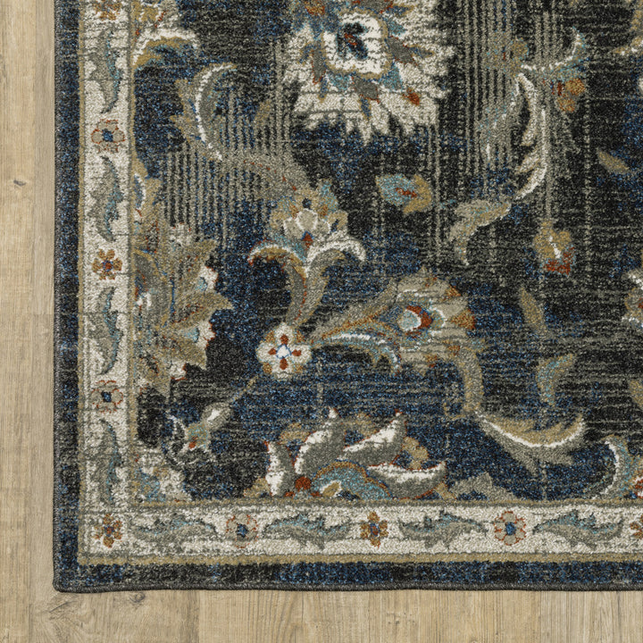 10 X 13 Charcoal Blue Gold Rust And Beige Oriental Power Loom Stain Resistant Area Rug Image 7