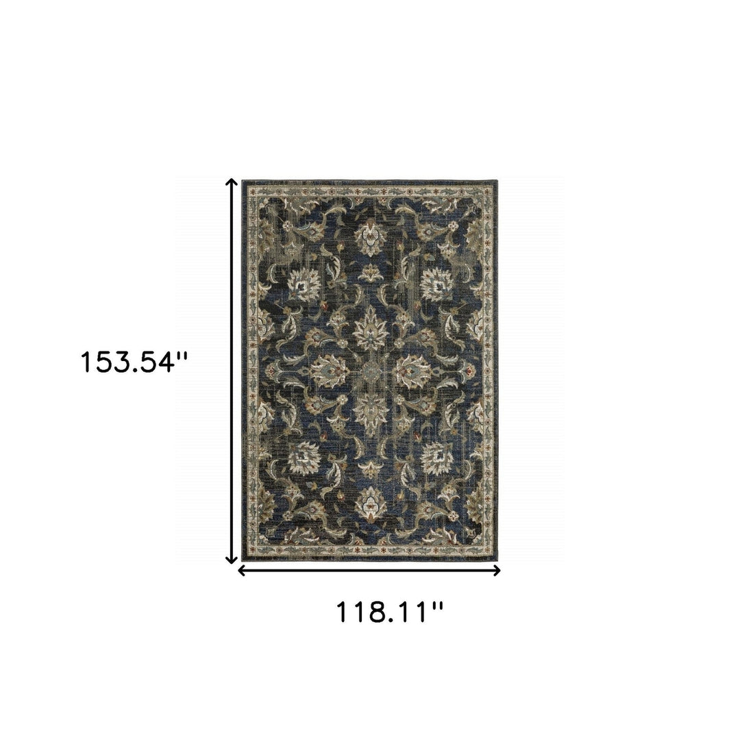 10 X 13 Charcoal Blue Gold Rust And Beige Oriental Power Loom Stain Resistant Area Rug Image 9