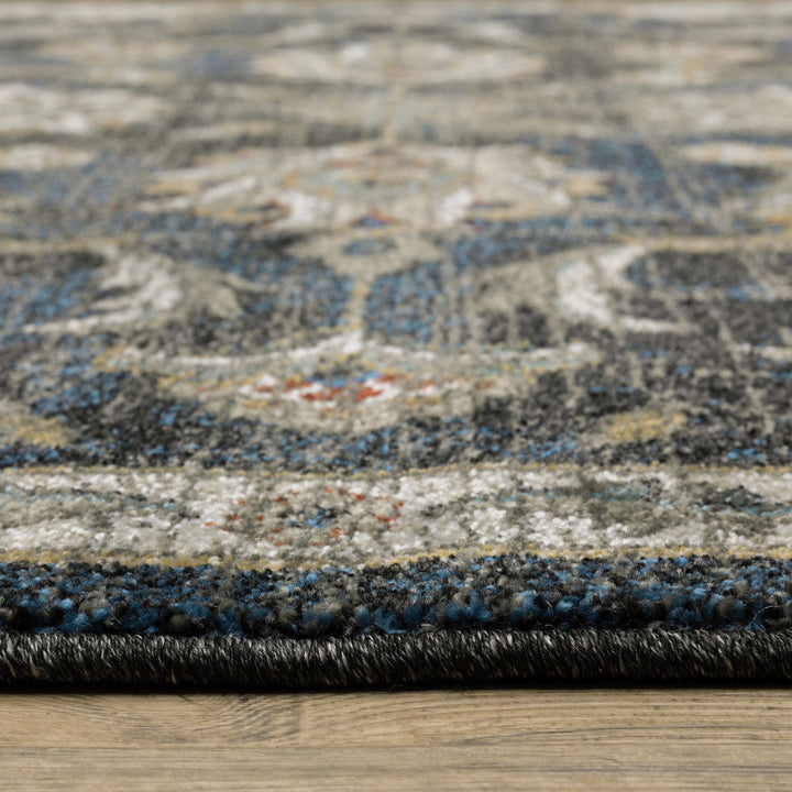 10 X 13 Charcoal Blue Gold Rust And Beige Oriental Power Loom Stain Resistant Area Rug Image 10