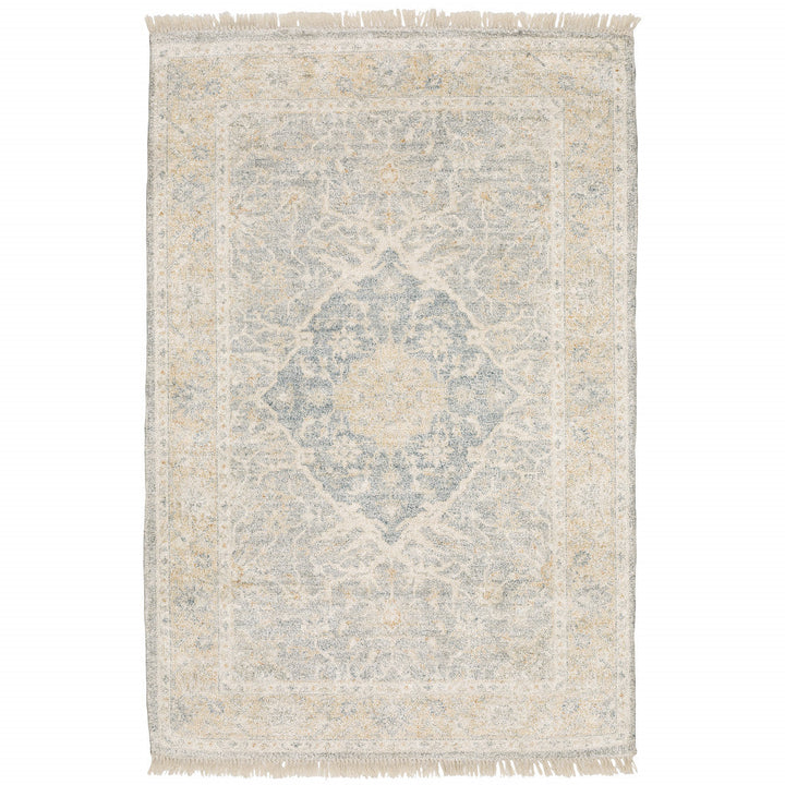 10 X 13 Grey And Beige Oriental Hand Loomed Stain Resistant Area Rug With Fringe Image 1