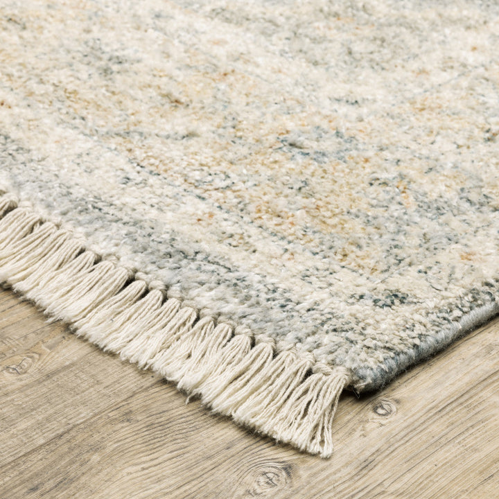 10 X 13 Grey And Beige Oriental Hand Loomed Stain Resistant Area Rug With Fringe Image 3