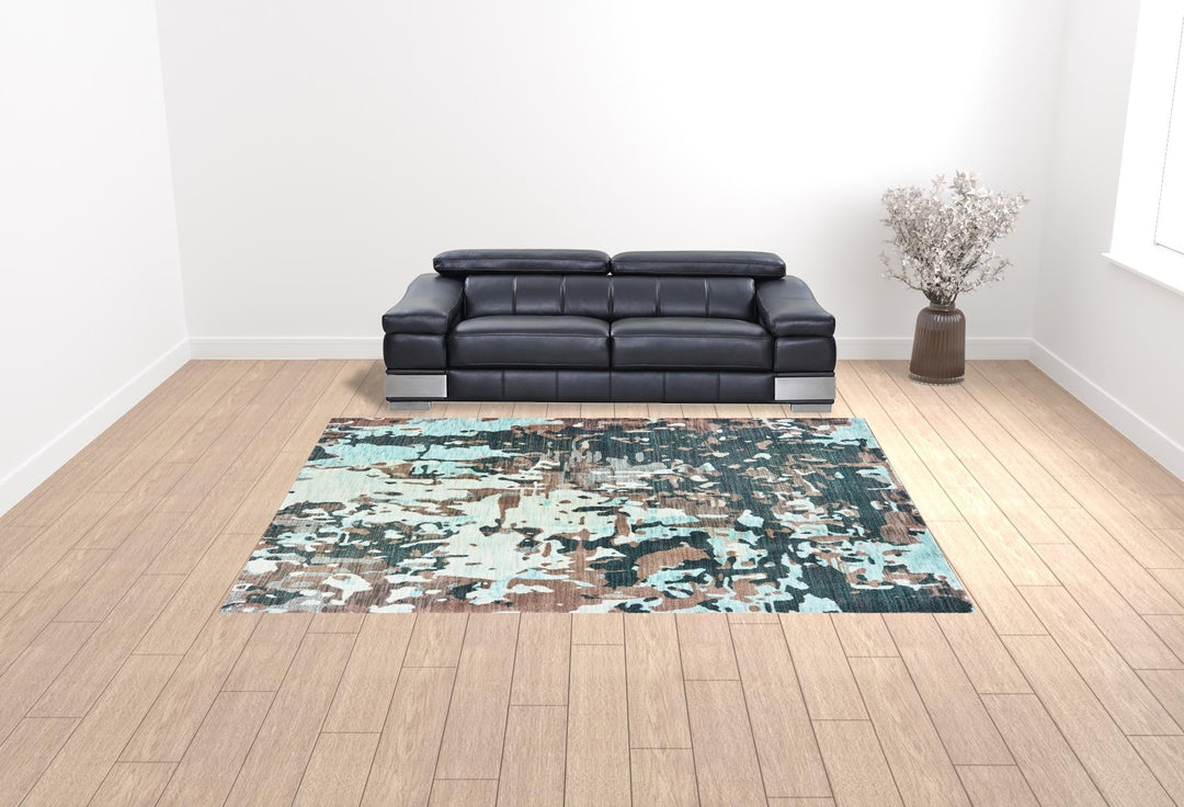 10 X 13 Grey And Blue Abstract Power Loom Stain Resistant Area Rug Image 2