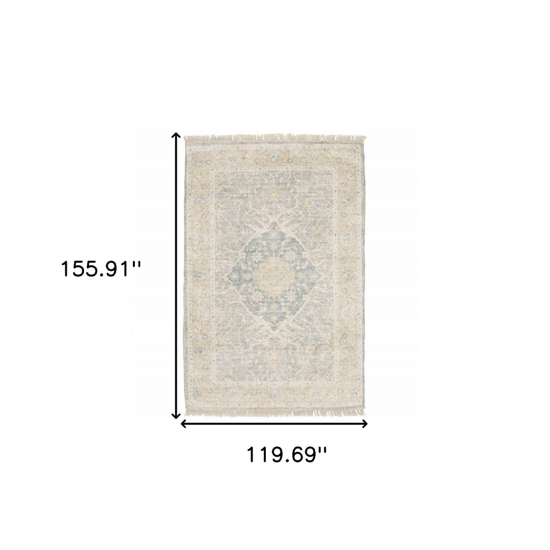 10 X 13 Grey And Beige Oriental Hand Loomed Stain Resistant Area Rug With Fringe Image 8