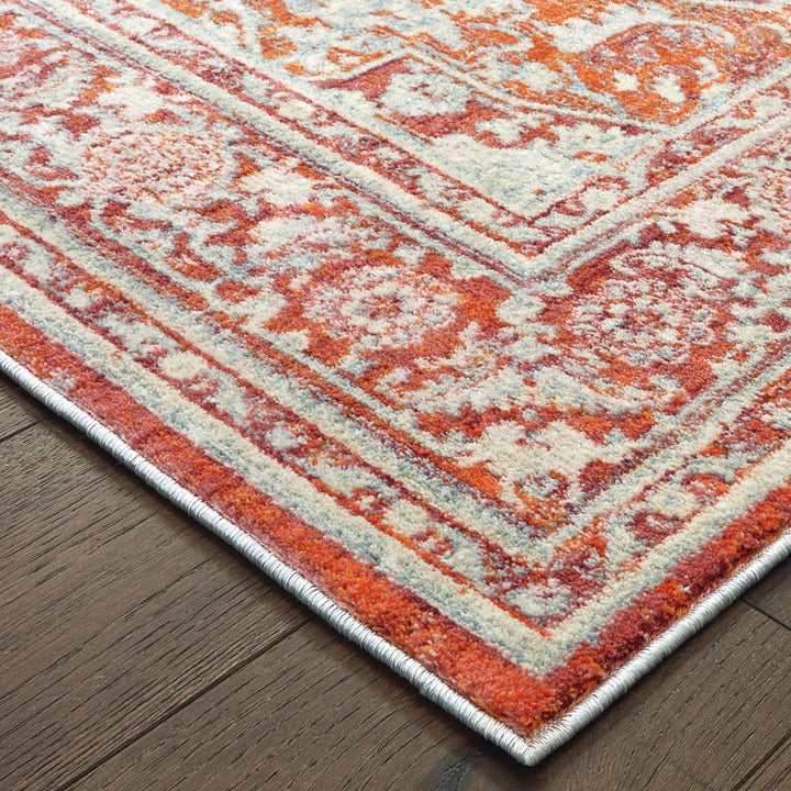 10 X 13 Grey And Orange Oriental Power Loom Stain Resistant Area Rug Image 3