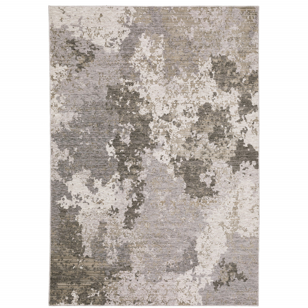 10 X 13 Grey Ivory Beige Tan Brown And Black Abstract Power Loom Stain Resistant Area Rug Image 1