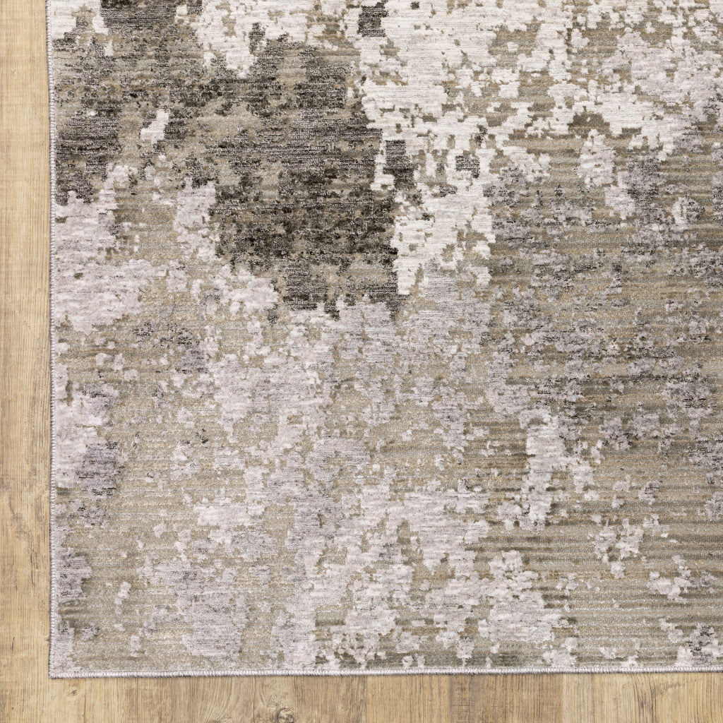 10 X 13 Grey Ivory Beige Tan Brown And Black Abstract Power Loom Stain Resistant Area Rug Image 3