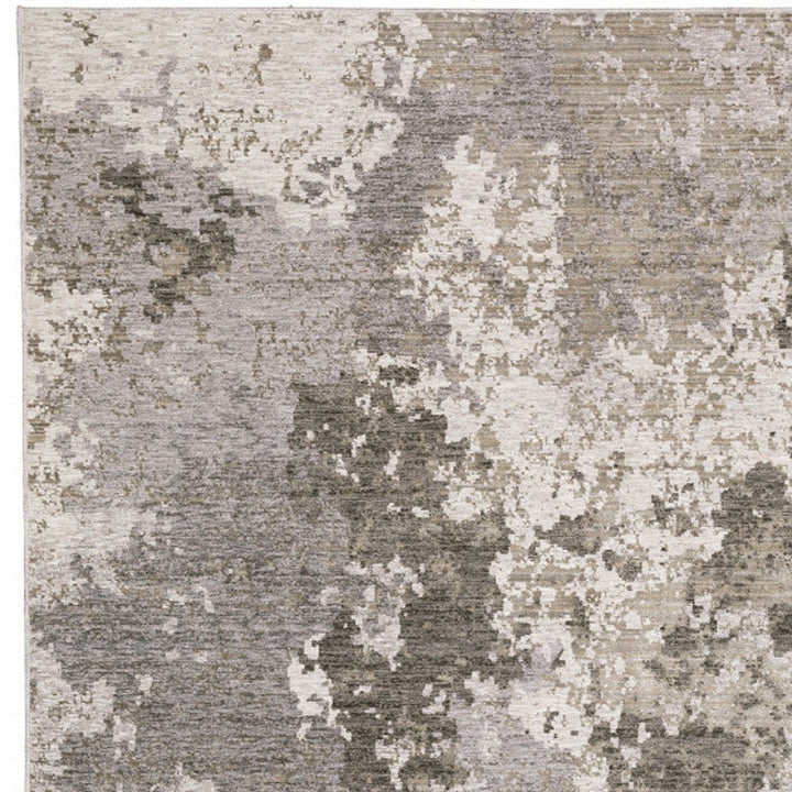 10 X 13 Grey Ivory Beige Tan Brown And Black Abstract Power Loom Stain Resistant Area Rug Image 4