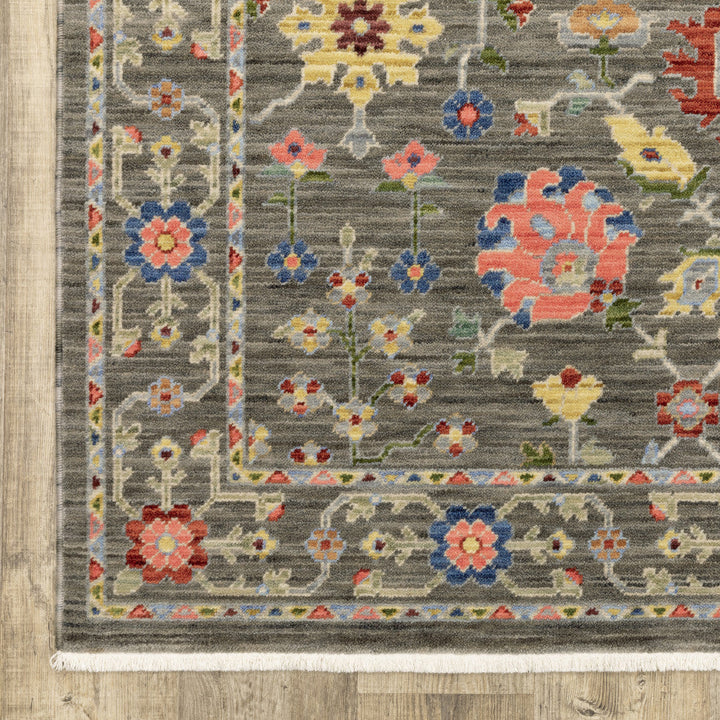 10 X 13 Grey Salmon Pink Gold Blue Rust Deep Blue Ivory And Green Oriental Power Loom Stain Resistant Area Rug With Image 1