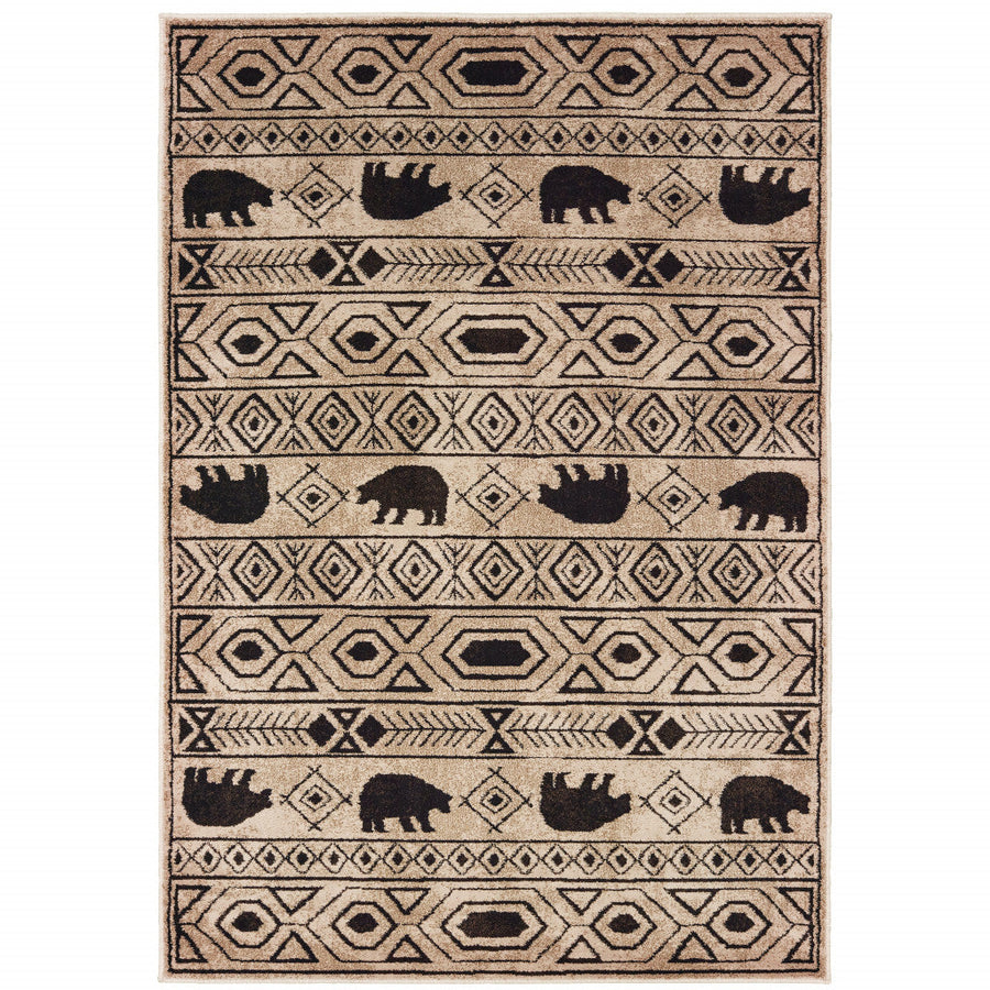 10 X 13 Ivory And Black Southwestern Power Loom Stain Resistant Area Rug Image 1