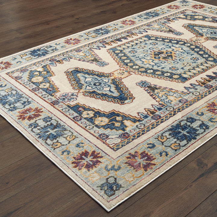 10 X 13 Ivory And Blue Oriental Power Loom Stain Resistant Area Rug Image 4