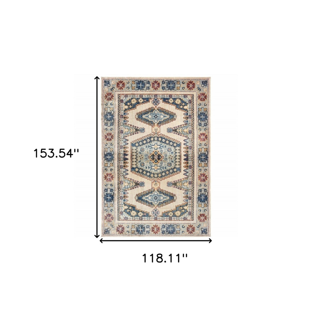 10 X 13 Ivory And Blue Oriental Power Loom Stain Resistant Area Rug Image 5