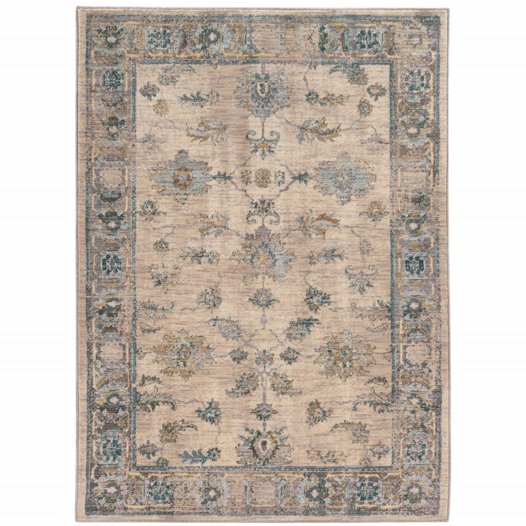 10 X 13 Ivory Blue Gold And Grey Oriental Power Loom Stain Resistant Area Rug Image 1