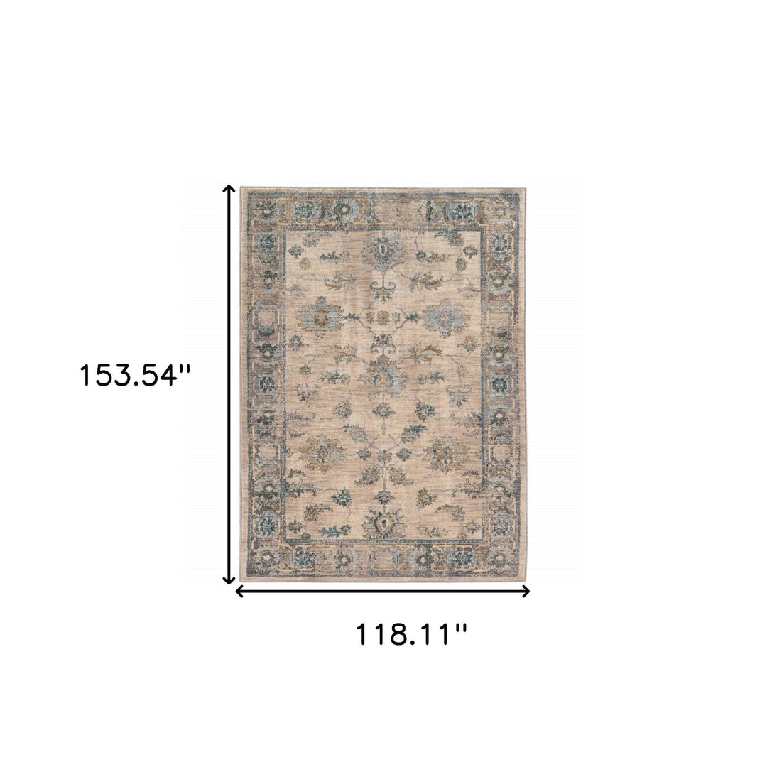 10 X 13 Ivory Blue Gold And Grey Oriental Power Loom Stain Resistant Area Rug Image 6