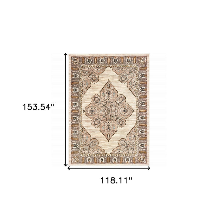 10 X 13 Ivory Gold Grey And Blue Oriental Power Loom Stain Resistant Area Rug Image 6