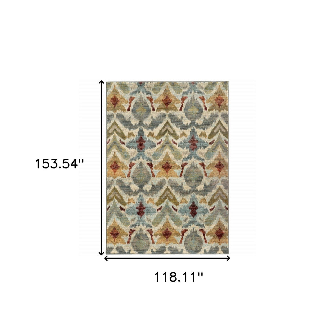 10 X 13 Ivory Grey Rust Gold And Blue Abstract Power Loom Stain Resistant Area Rug Image 4