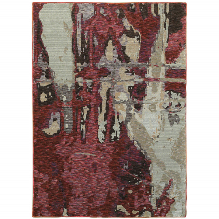 10 x 13 Red and Beige Abstract Power Loom Area Rug Image 2