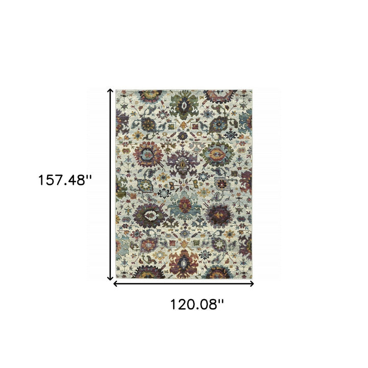 10 x 13 Purple and Gray Oriental Power Loom Area Rug Image 3