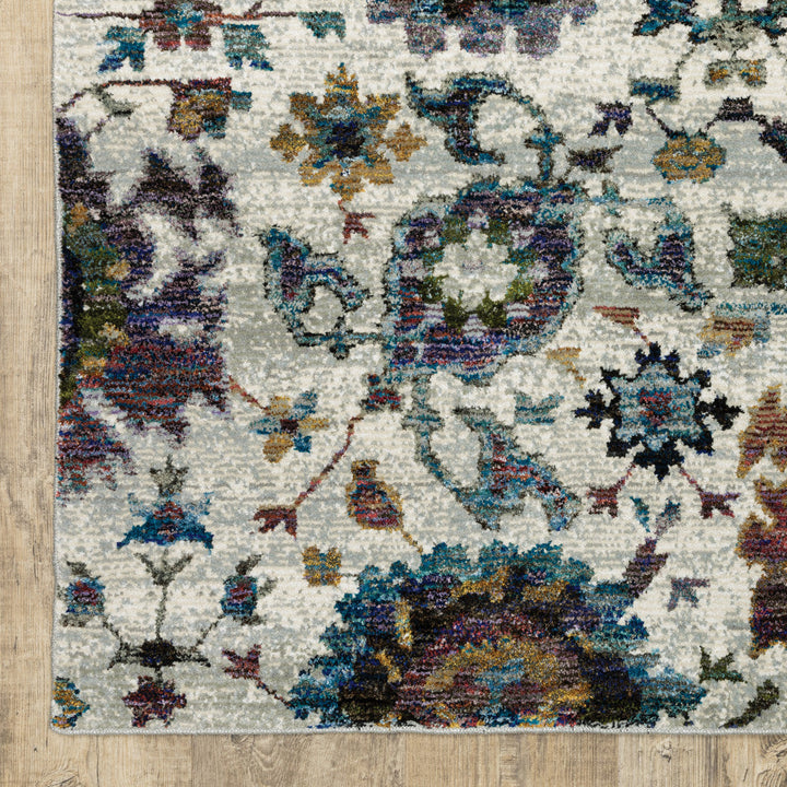 10 x 13 Purple and Gray Oriental Power Loom Area Rug Image 4