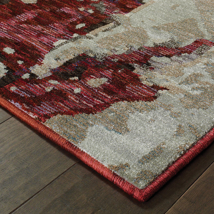 10 x 13 Red and Beige Abstract Power Loom Area Rug Image 4